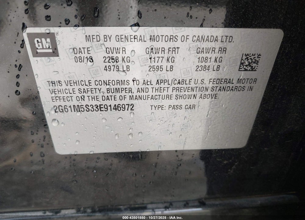 2014 CADILLAC XTS LUXURY VIN: 2G61M5S33E9146972
