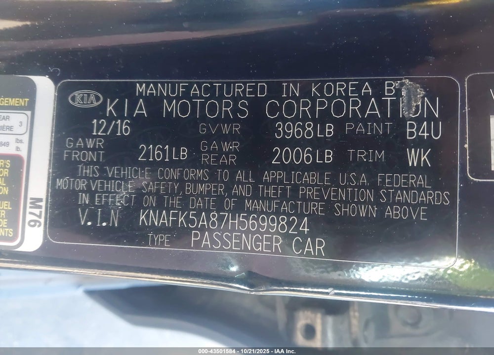 2017 KIA FORTE LX VIN: KNAFK5A87H5699824