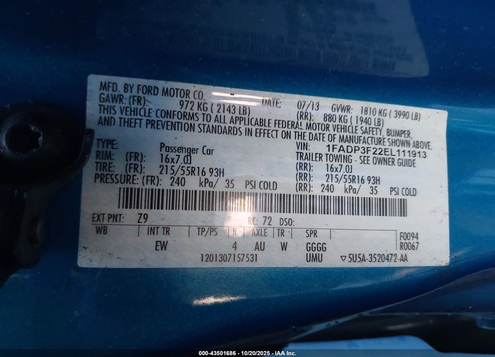 2014 FORD FOCUS SE VIN: 1FADP3F22EL111913