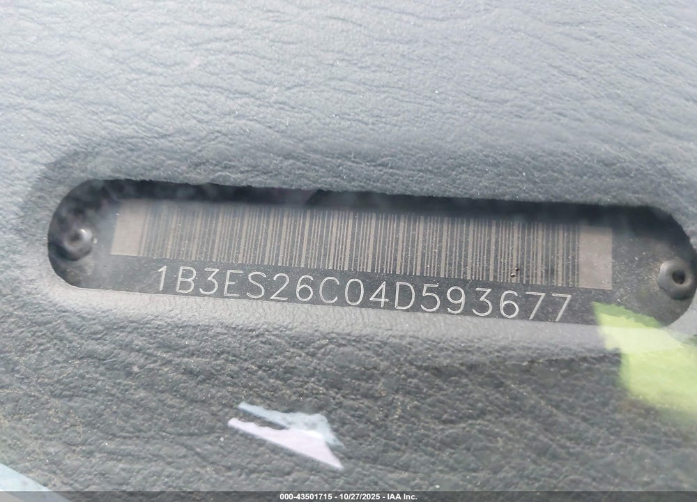 2004 DODGE NEON SE VIN: 1B3ES26C04D593677