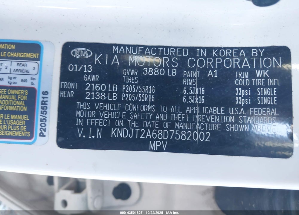 2013 KIA SOUL VIN: KNDJT2A68D7582002