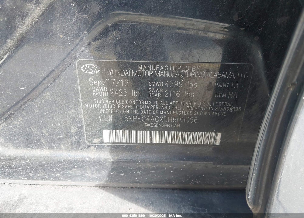 2013 HYUNDAI SONATA LIMITED VIN: 5NPEC4ACXDH605066
