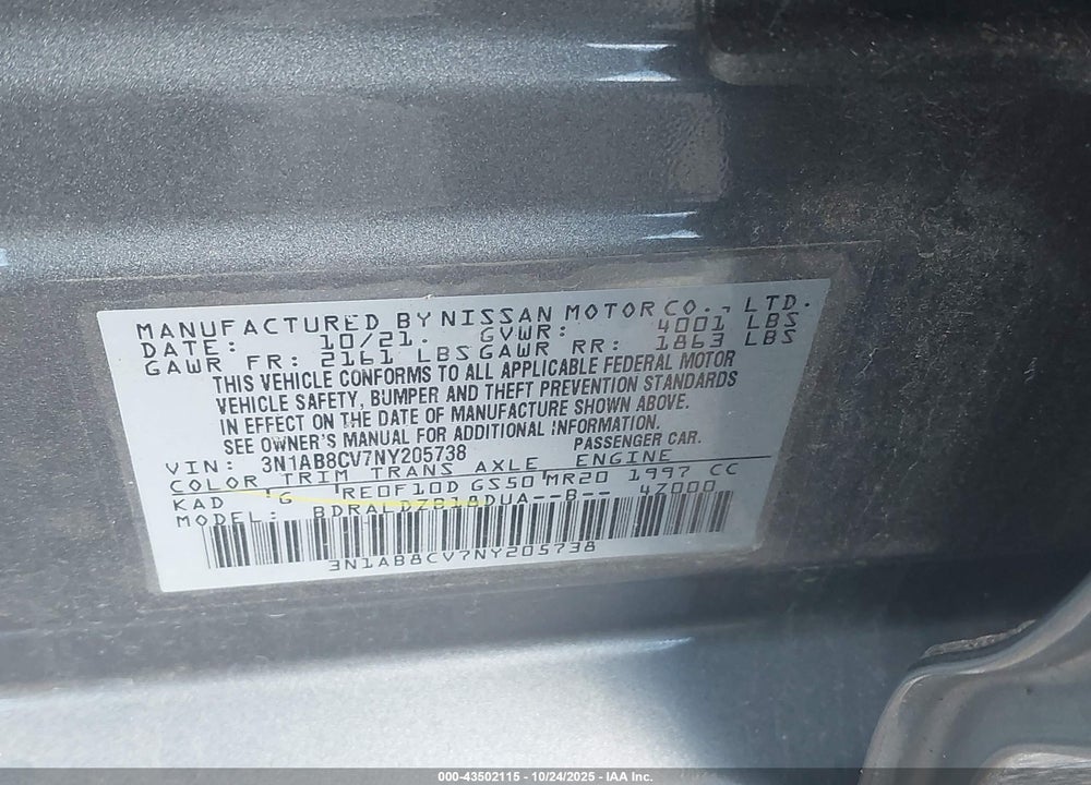 2022 NISSAN SENTRA VIN: 3N1AB8CV7NY205738