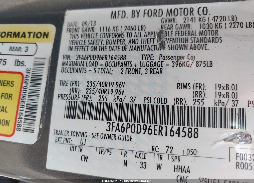 2014 FORD FUSION TITANIUM VIN: 3FA6P0D96ER164588