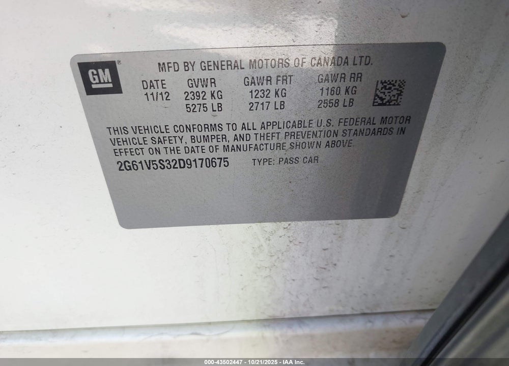 2013 CADILLAC XTS PLATINUM VIN: 2G61V5S32D9170675