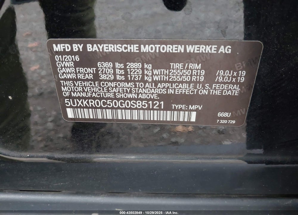 2016 BMW X5 XDRIVE35I VIN: 5UXKR0C50G0S85121