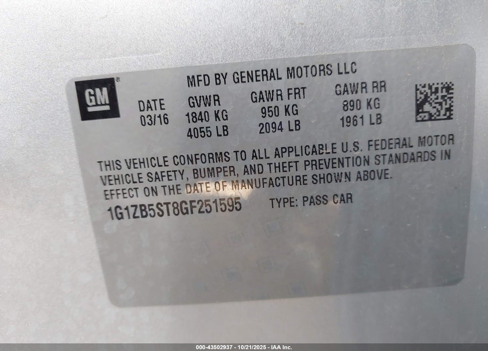 2016 CHEVROLET MALIBU LS VIN: 1G1ZB5ST8GF251595