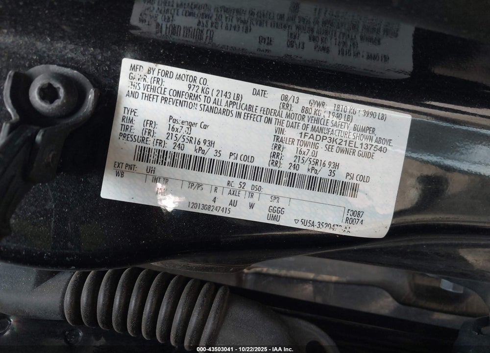 2014 FORD FOCUS VIN: 1FADP3K21EL137540