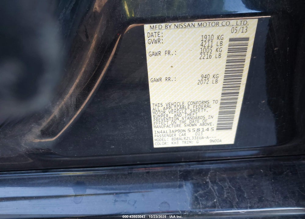 2013 NISSAN ALTIMA 2.5 S VIN: 1N4AL3AP9DN558145