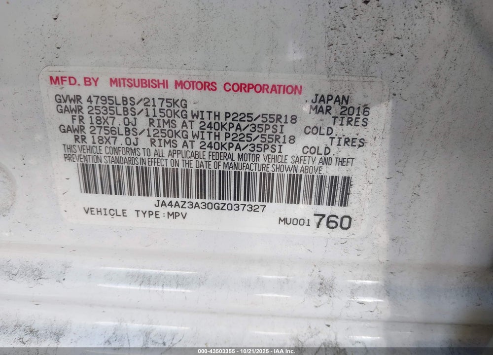 2016 MITSUBISHI OUTLANDER SEL VIN: JA4AZ3A30GZ037327
