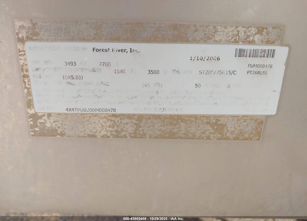 2006 PALOMINO PUMA SERIES 26RLSS VIN: 4X4TPUB206M008478