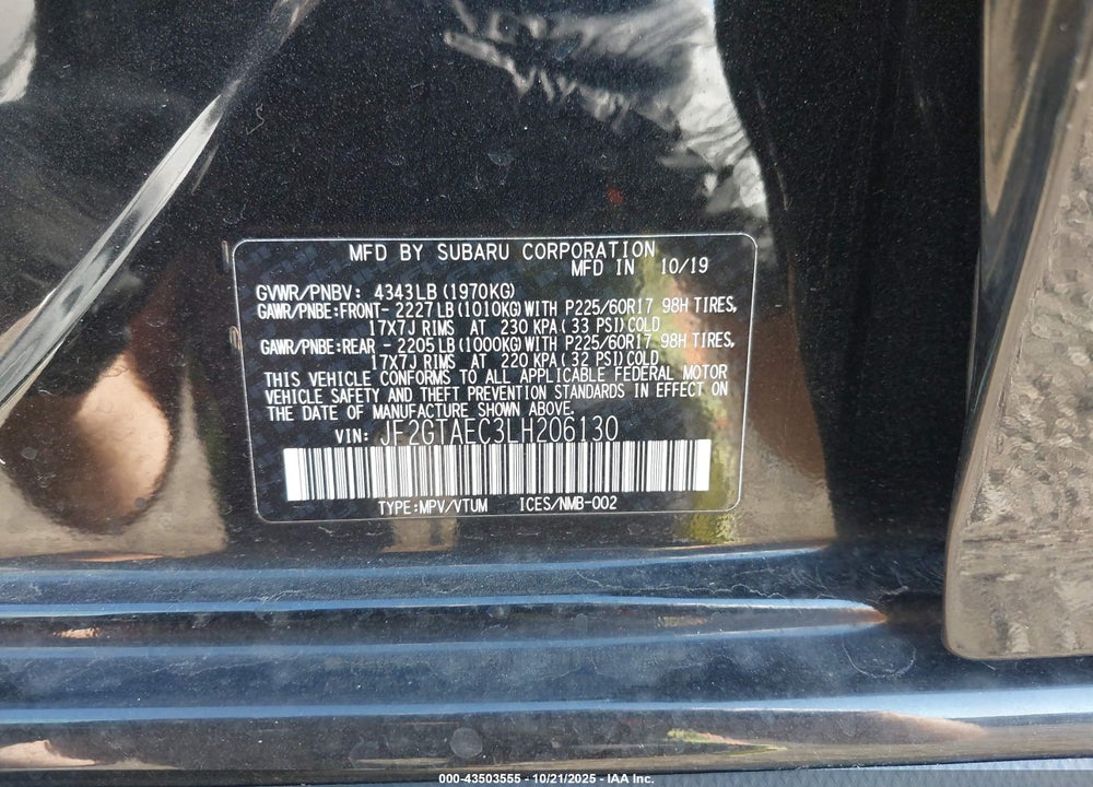2020 SUBARU CROSSTREK PREMIUM VIN: JF2GTAEC3LH206130