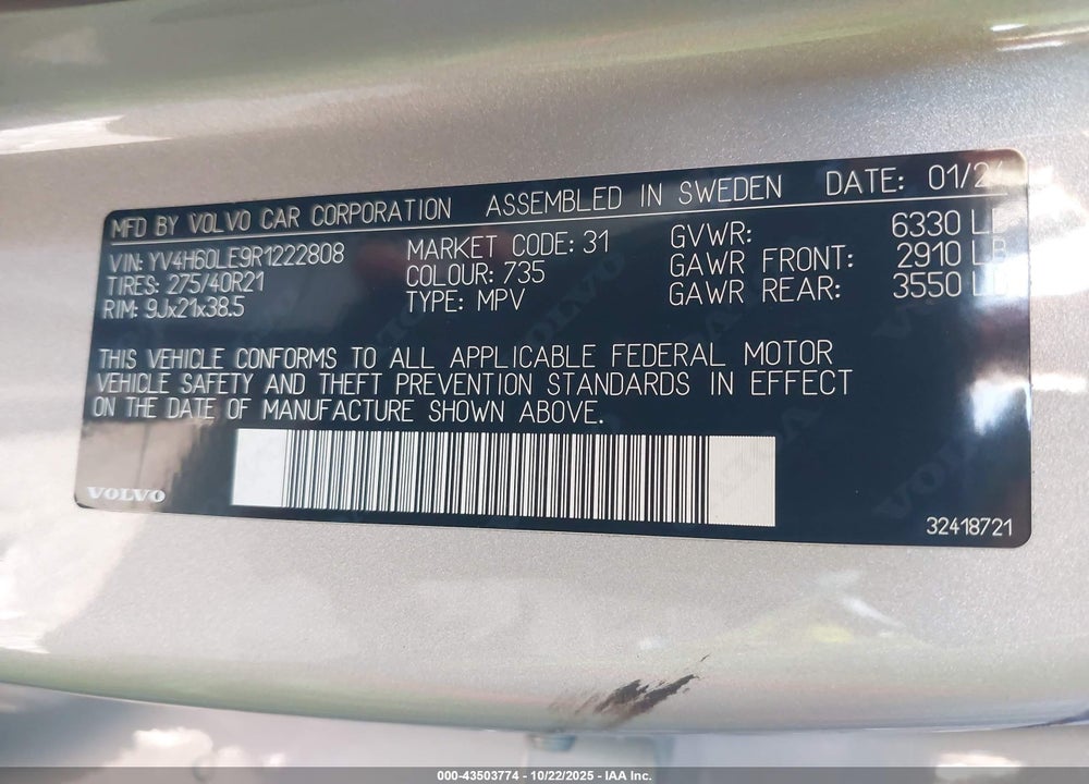 2024 VOLVO XC90 RECHARGE PLUG-IN HYBRID VIN: YV4H60LE9R1222808