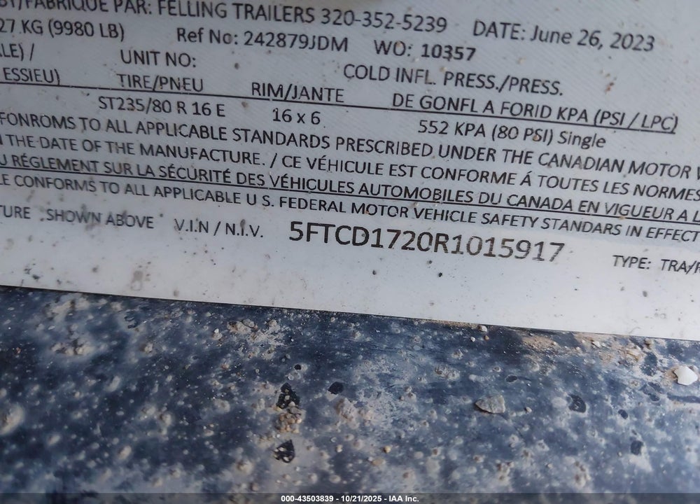 2024 FELLING TRAILERS --- VIN: 5FTCD1720R1015917