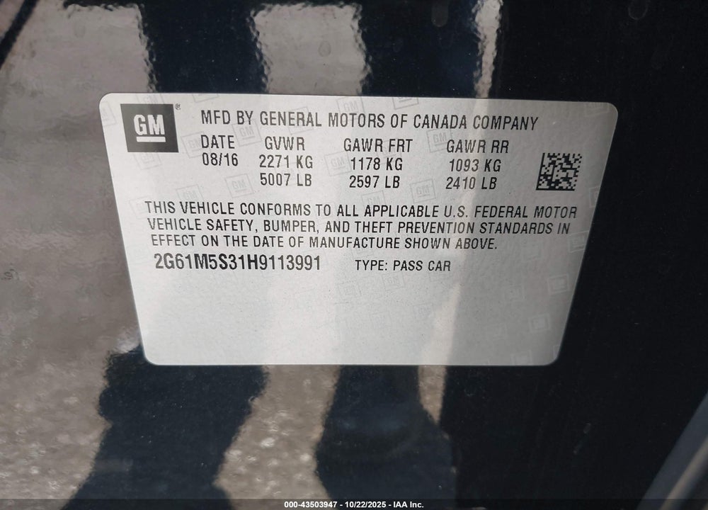 2017 CADILLAC XTS LUXURY VIN: 2G61M5S31H9113991