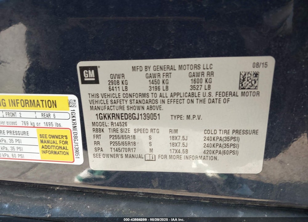 2016 GMC ACADIA SLE-1 VIN: 1GKKRNED8GJ139051