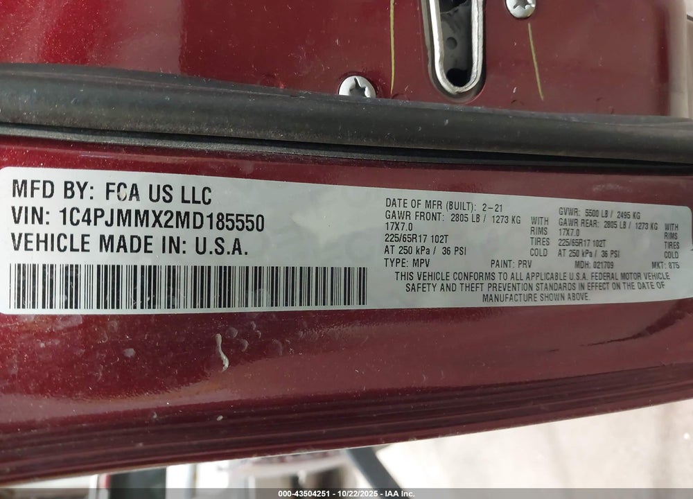 2021 JEEP CHEROKEE LATITUDE LUX 4X4 VIN: 1C4PJMMX2MD185550