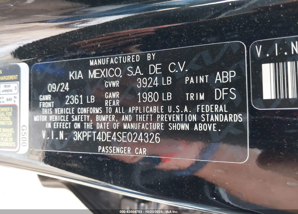 2025 KIA K4 LXS VIN: 3KPFT4DE4SE024326