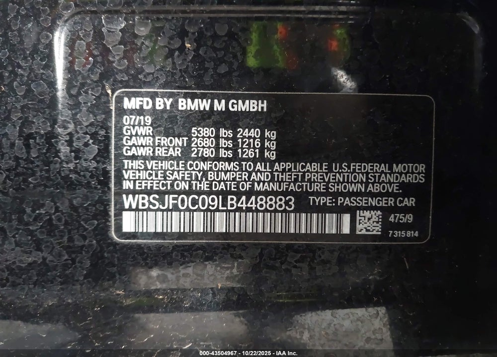 2020 BMW M5 VIN: WBSJF0C09LB448883
