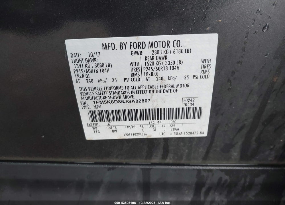 2018 FORD EXPLORER XLT VIN: 1FM5K8D86JGA02807