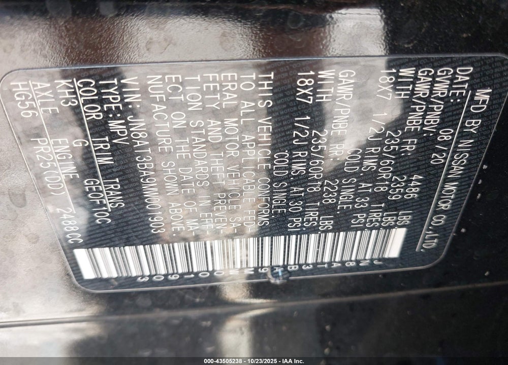 2021 NISSAN ROGUE VIN: JN8AT3BA9MW001903