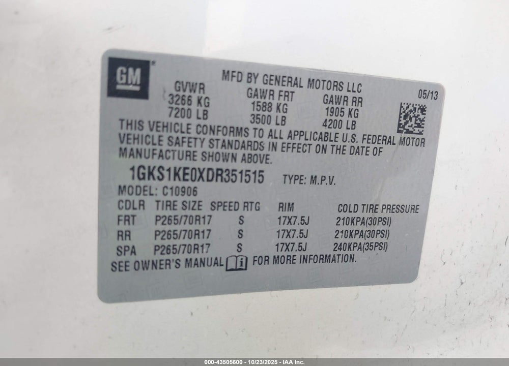 2013 GMC YUKON XL 1500 SLT VIN: 1GKS1KE0XDR351515