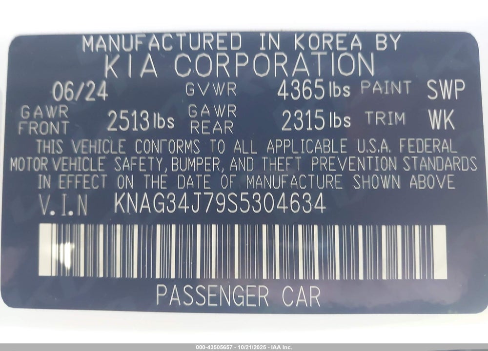2025 KIA K5 EX VIN: KNAG34J79S5304634