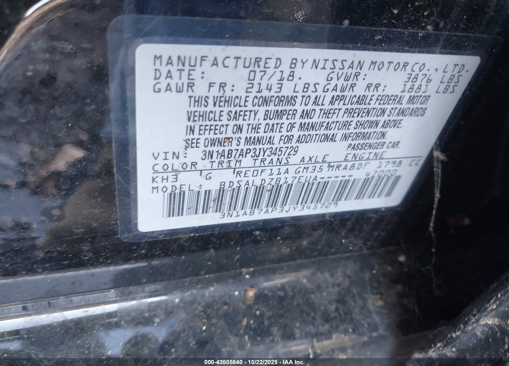2018 NISSAN SENTRA VIN: 3N1AB7AP3JY345729