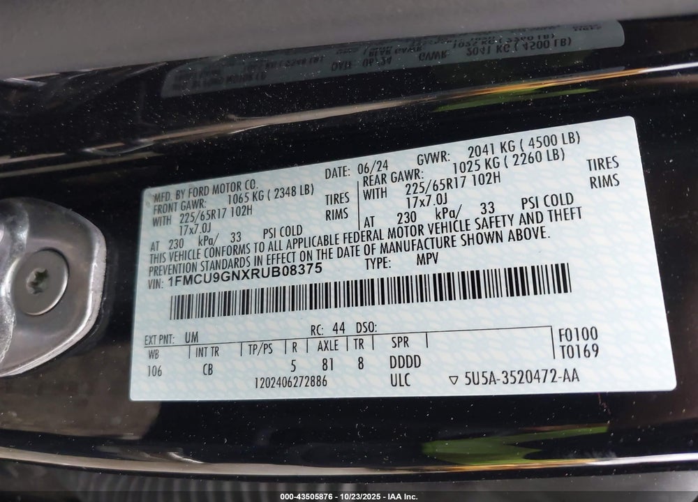 2024 FORD ESCAPE ACTIVE VIN: 1FMCU9GNXRUB08375