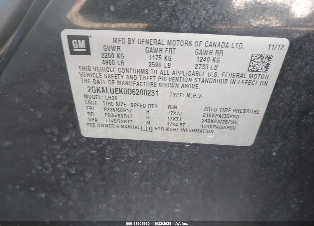 2013 GMC TERRAIN SLT-1 VIN: 2GKALUEK0D6200231