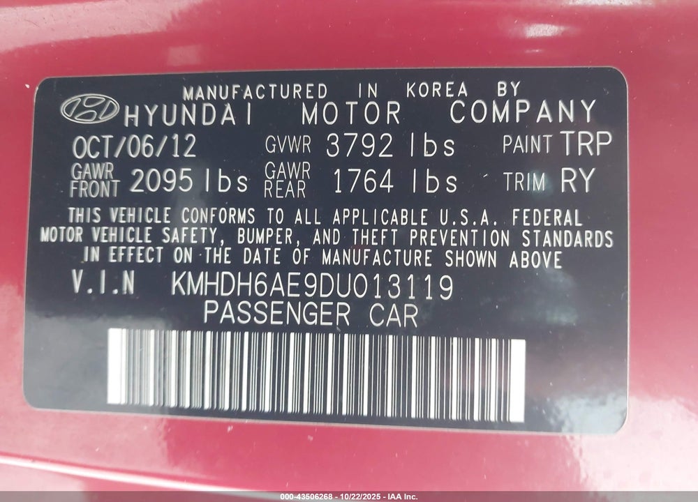 2013 HYUNDAI ELANTRA SE VIN: KMHDH6AE9DU013119