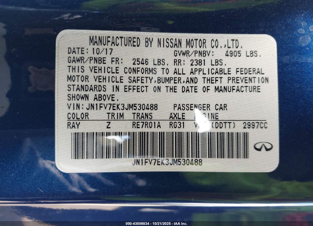 2018 INFINITI Q60 VIN: JN1FV7EK3JM530488