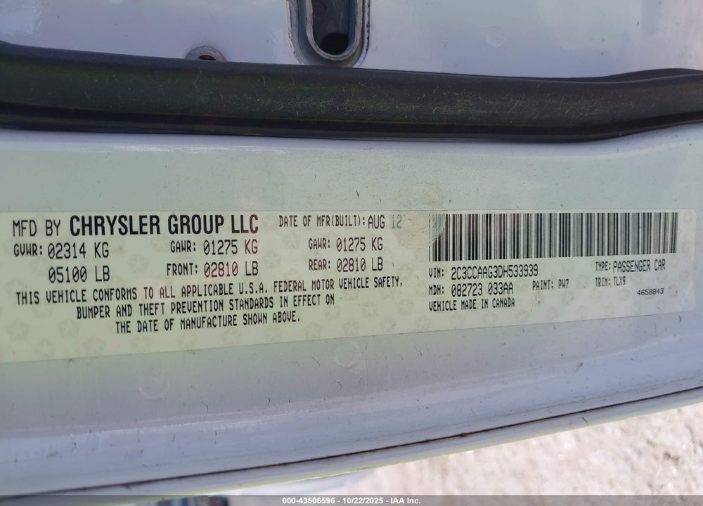 2013 CHRYSLER 300 VIN: 2C3CCAAG3DH533939