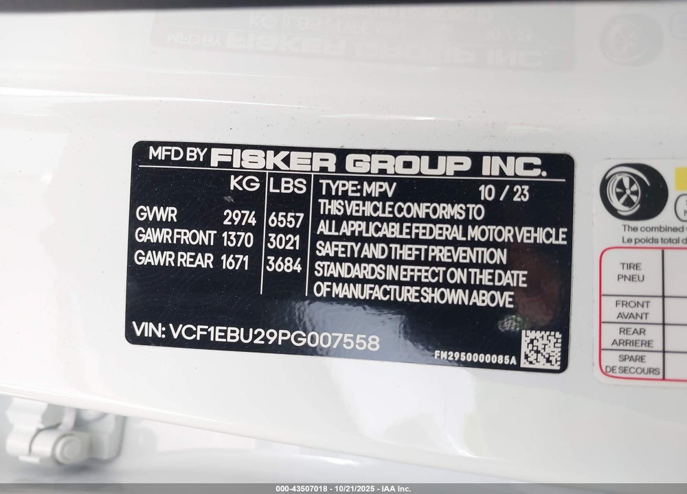 2023 FISKER OCEAN EXTREME VIN: VCF1EBU29PG007558