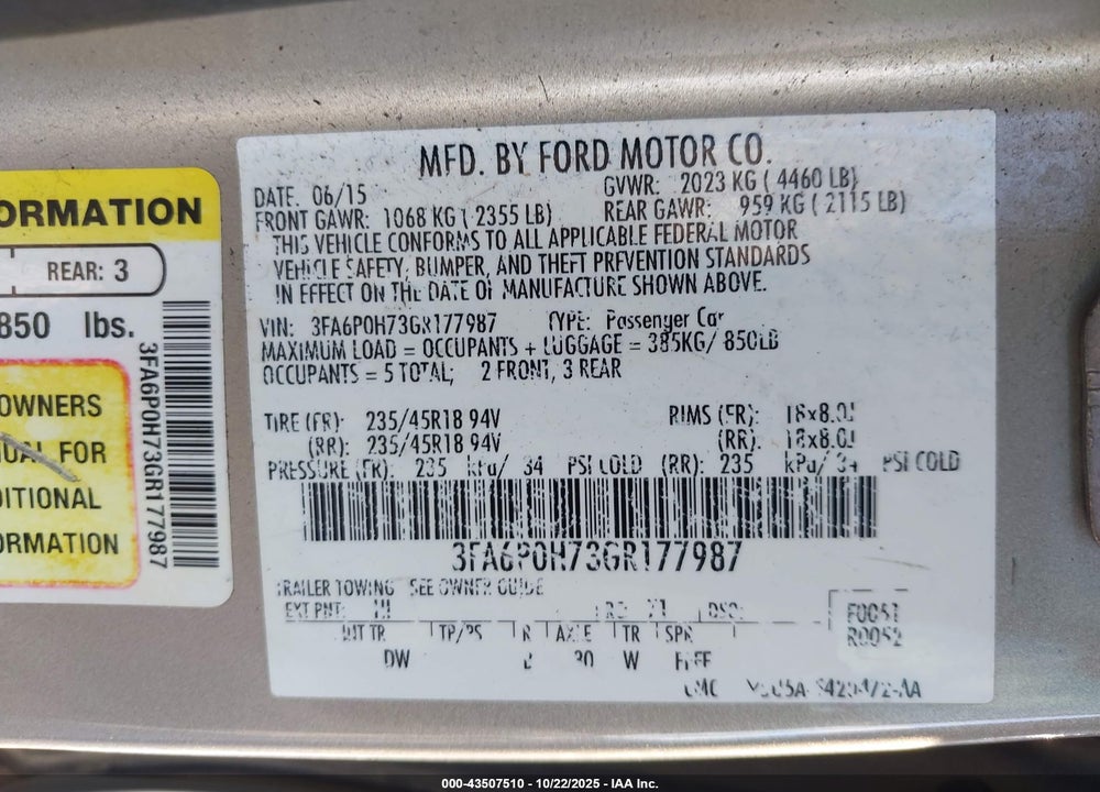 2016 FORD FUSION SE VIN: 3FA6P0H73GR177987