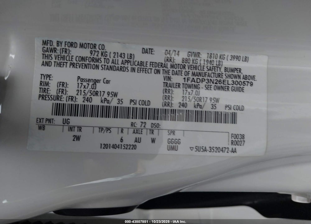2014 FORD FOCUS TITANIUM VIN: 1FADP3N26EL300579
