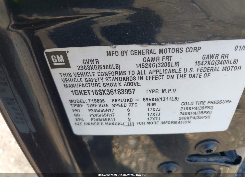 2003 GMC ENVOY XL SLE VIN: 1GKET16SX36183957