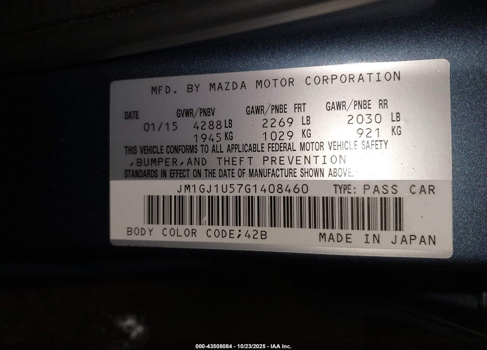 2016 MAZDA 6 I SPORT VIN: JM1GJ1U57G1408460