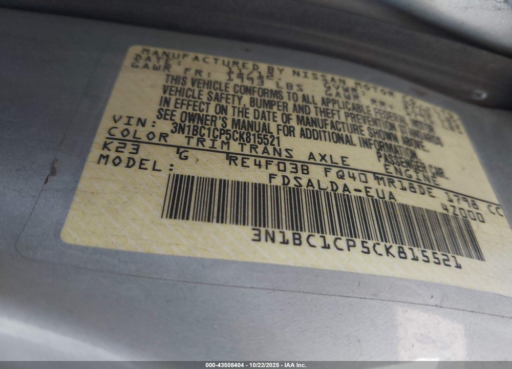 2012 NISSAN VERSA 1.8 S VIN: 3N1BC1CP5CK815521