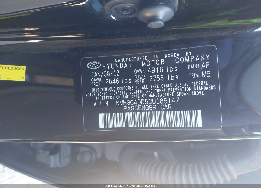 2012 HYUNDAI GENESIS 3.8 VIN: KMHGC4DD5CU185147