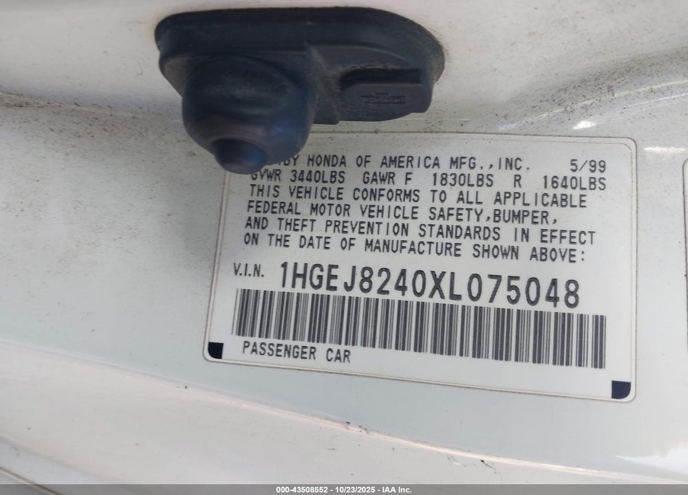 1999 HONDA CIVIC EX VIN: 1HGEJ8240XL075048