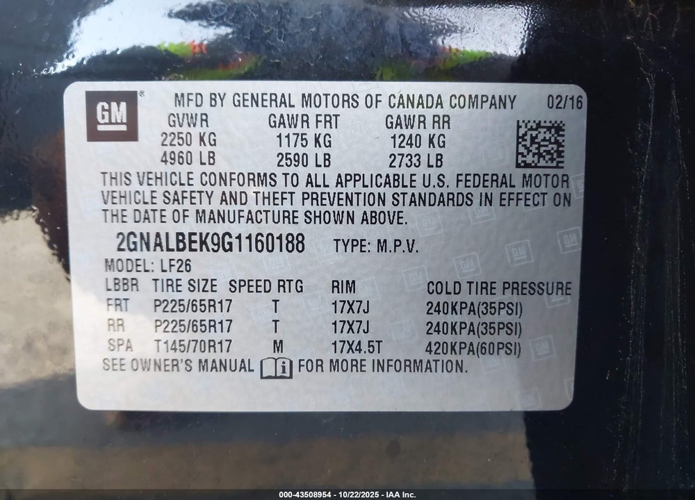 2016 CHEVROLET EQUINOX LS VIN: 2GNALBEK9G1160188