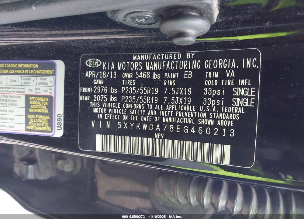 2014 KIA SORENTO LIMITED V6 VIN: 5XYKWDA78EG460213