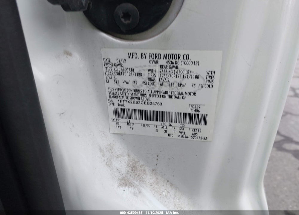 2012 FORD F-250 XL VIN: 1FT7X2B63CEB24763