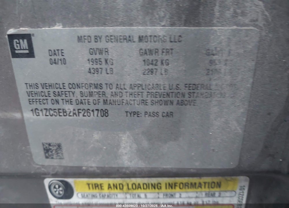 2010 CHEVROLET MALIBU LIMITED VIN: 1G1ZC5EB2AF261708