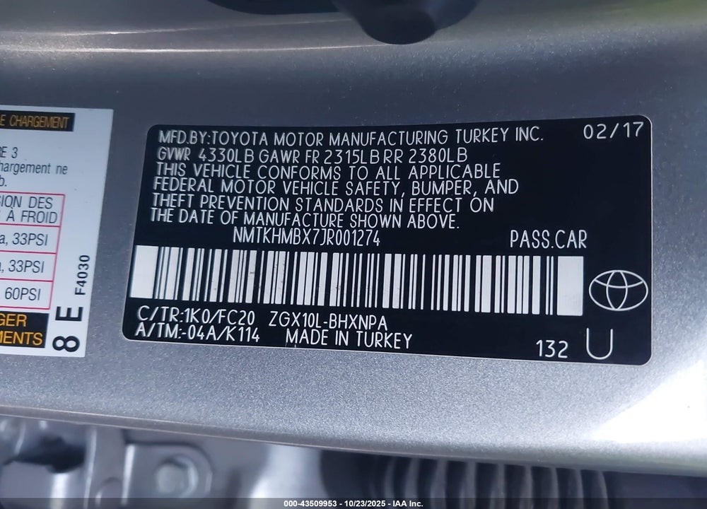 2018 TOYOTA C-HR XLE VIN: NMTKHMBX7JR001274