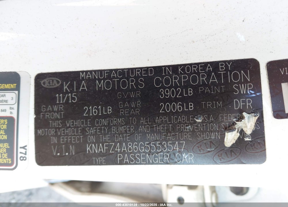 2016 KIA FORTE EX VIN: KNAFZ4A86G5553547