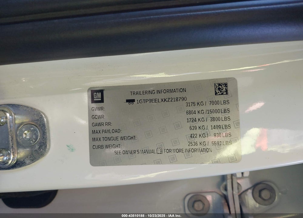 2019 GMC SIERRA 1500 AT4 VIN: 1GTP9EELXKZ218790