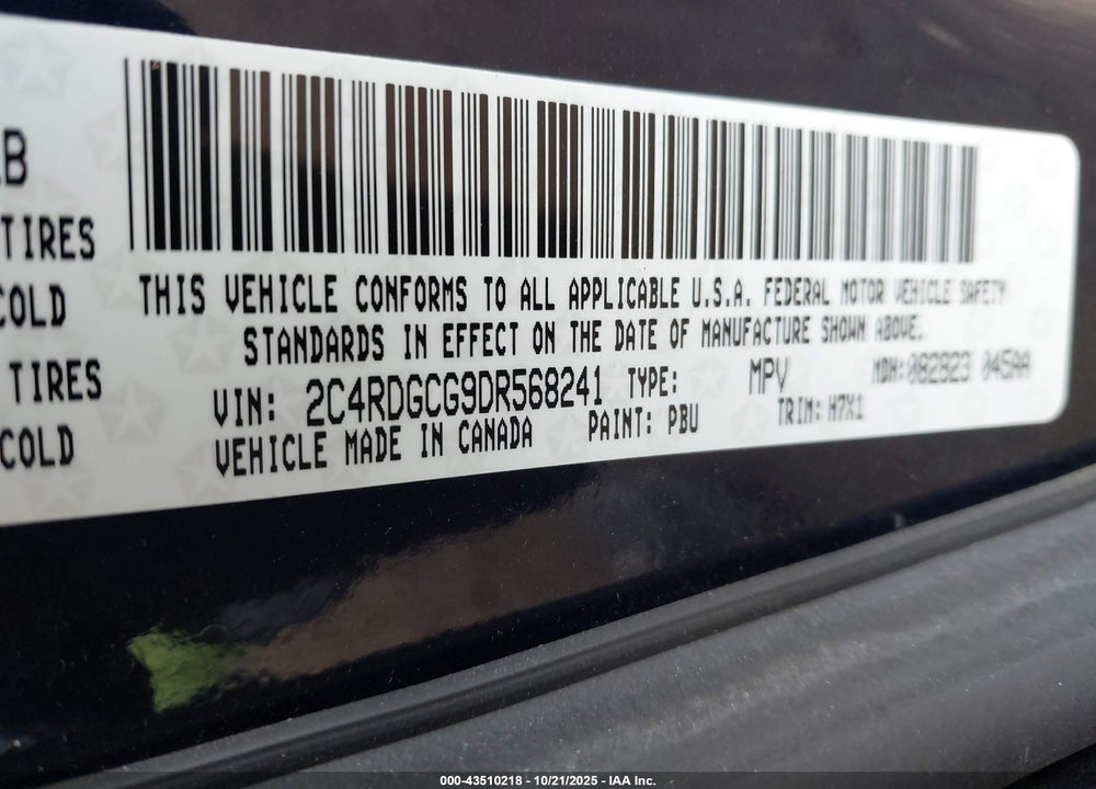 2013 DODGE GRAND CARAVAN SXT VIN: 2C4RDGCG9DR568241