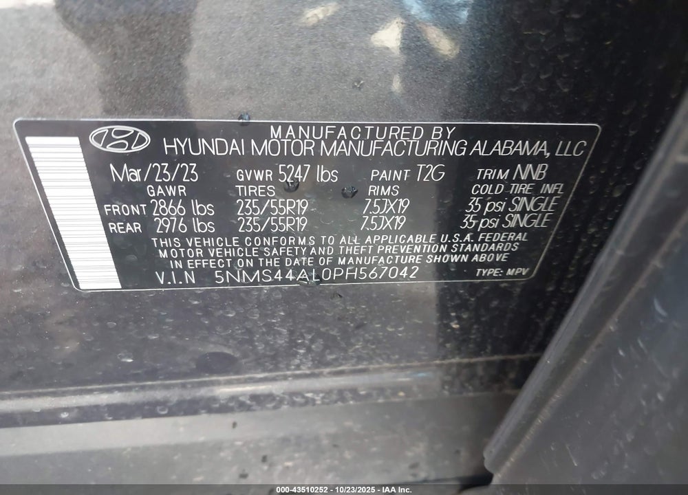 2023 HYUNDAI SANTA FE LIMITED VIN: 5NMS44AL0PH567042